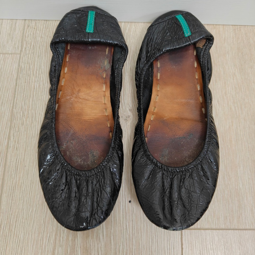 Tieks Womens Ballet Flat 7 Black Crinkled Patent Leather Foldable Classic Core - Picture 4 of 9